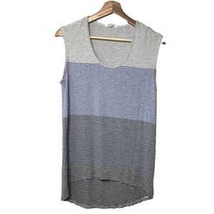 Athleta Womens Size XS Hi Low Sleeveless Casual Top Grey Blue Stripe Scoop Neck